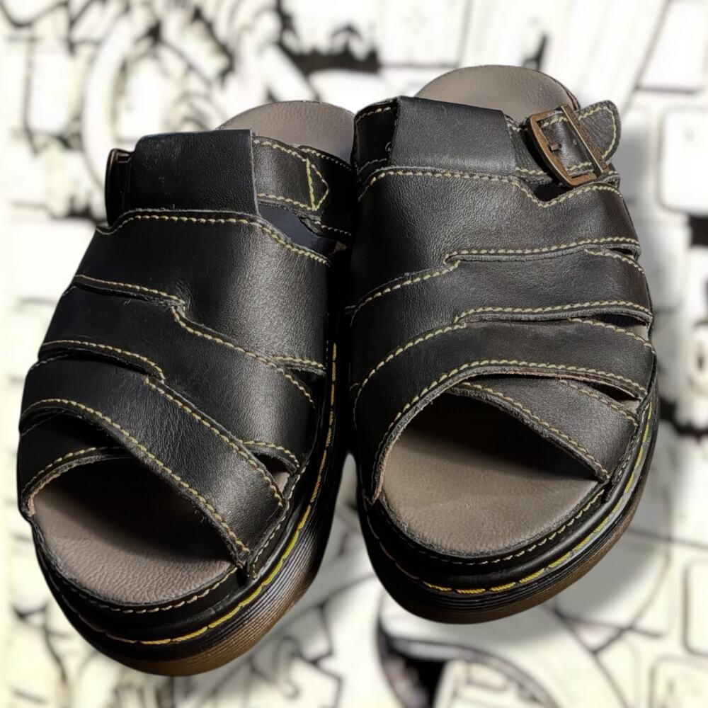 Men's 9 DR. MARTEN'S AirWair 8565 Vintage Black Leather Sandals Very Rare EUC